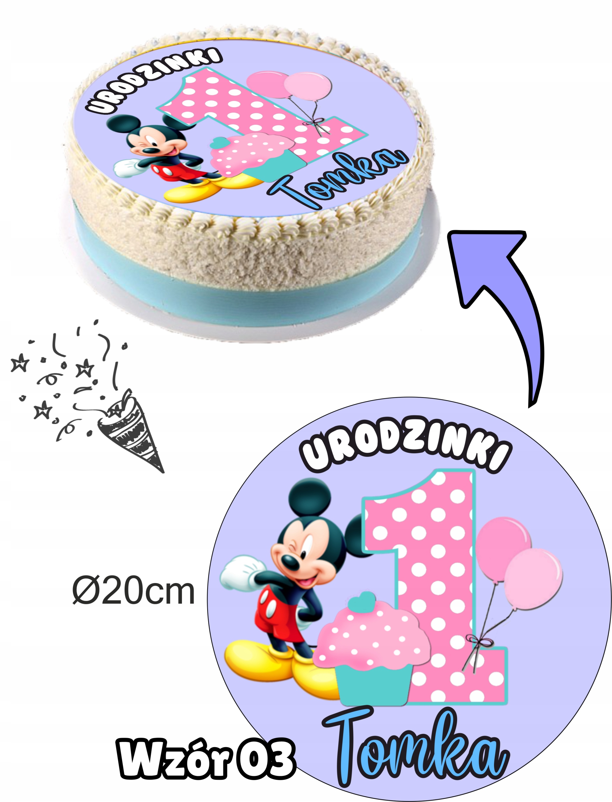 Opłatek Dekoracja na Tort PIERWSZE URODZINKI+imię Marka inna