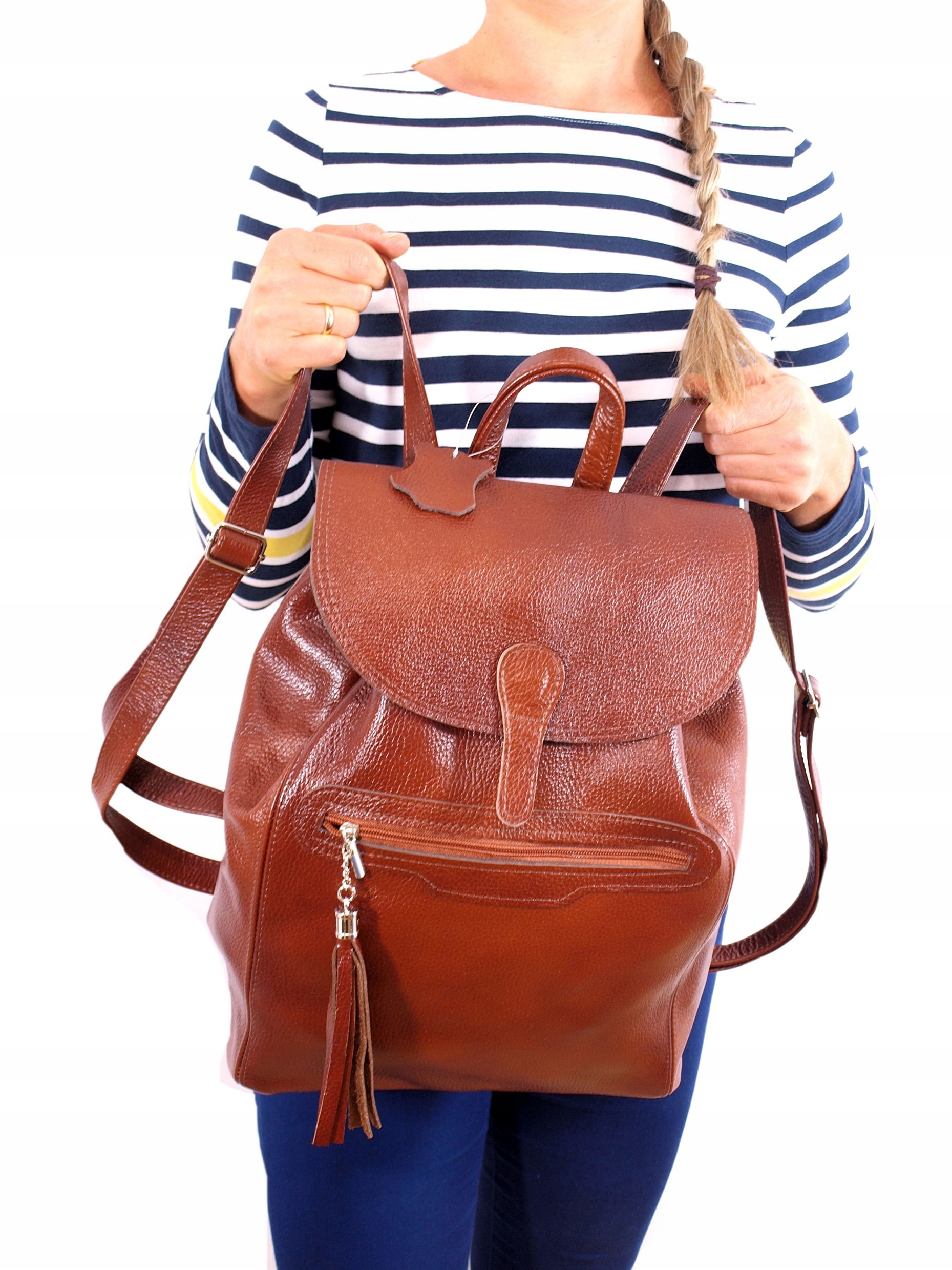 Torebka PLECAK SKÓRZANY KASZTANOWY z frędzlem Płeć kobieta