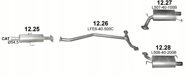 Tłumiki końcowe +rura Mazda 6 poj. 2,0+2,5 od 07r. Producent części Polmostrów