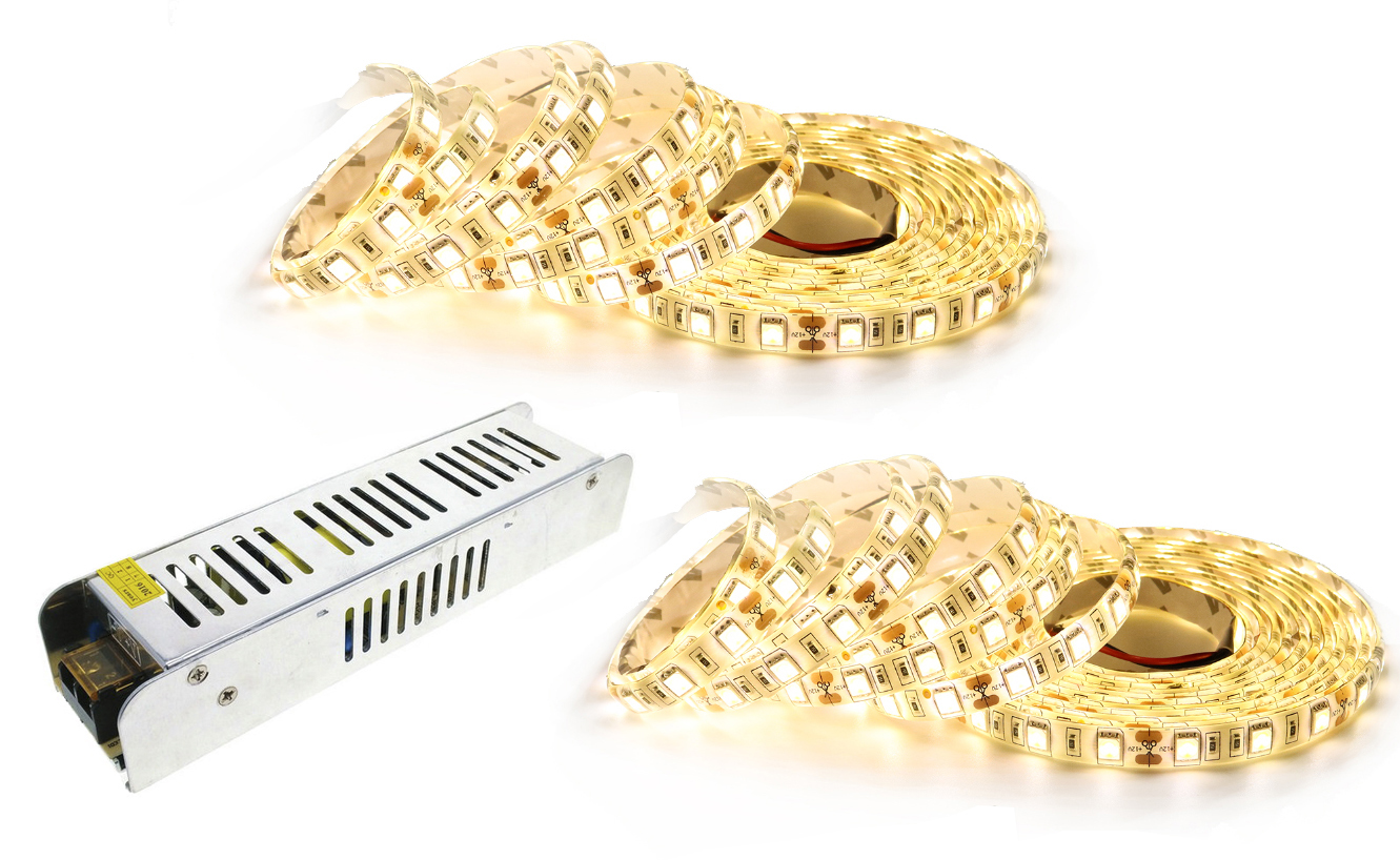 Set Led 5050 IP65 herme 10M Bílá 144W Napájecí Zdroj