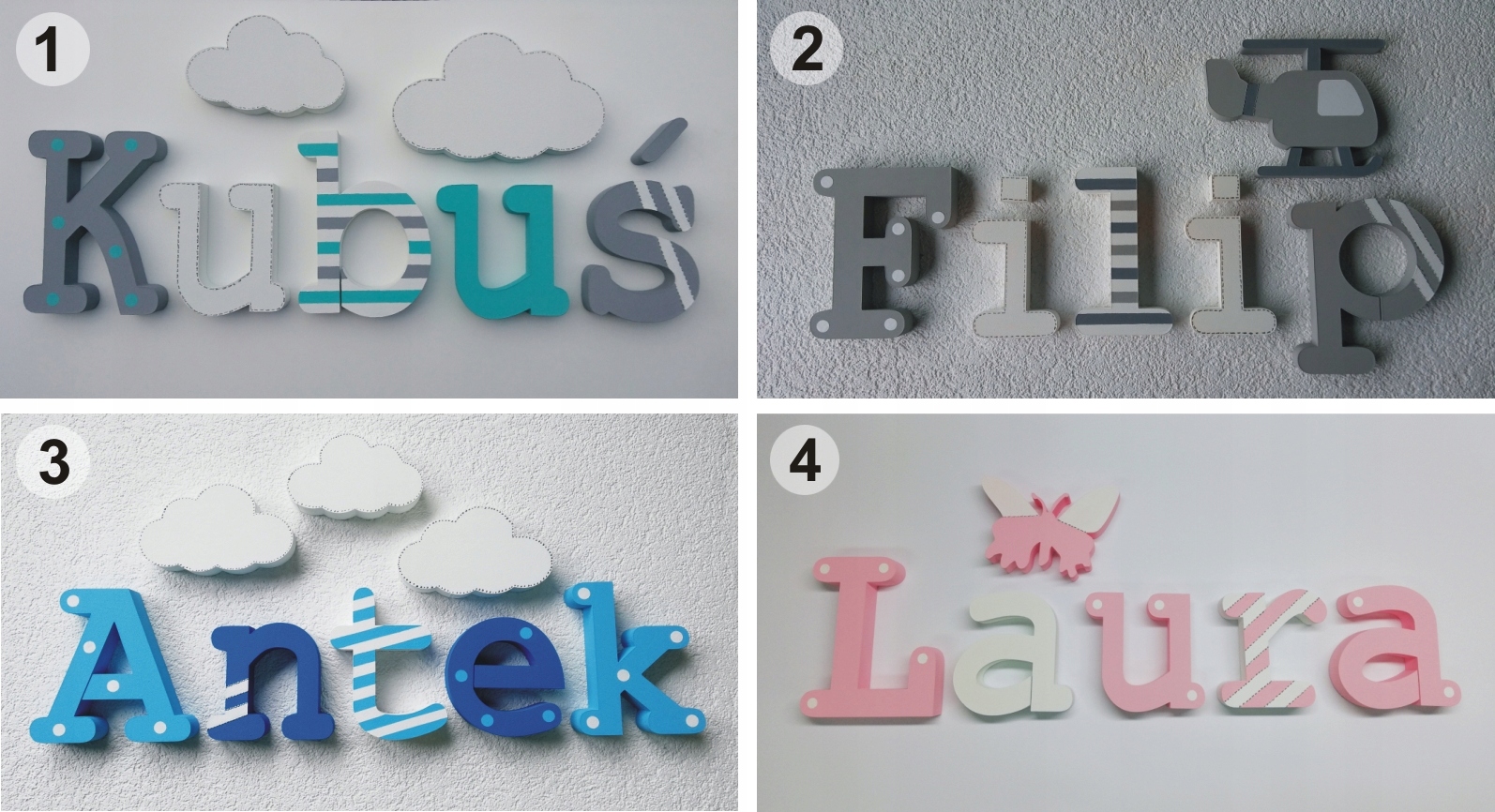 LITERKI 3D NA ŚCIANĘ IMIĘ DZIECKA 5szt +1dekor Bohater inny