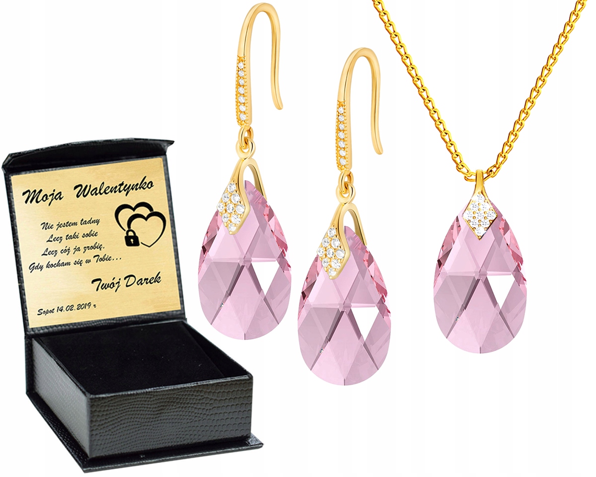 

Złoty Ślubny Komplet Kolczyki Swarovski Grawer