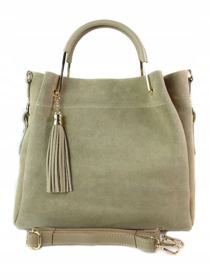 

Kufer Vera Pelle Włoska Skóra Zamsz Shopper Beżowa