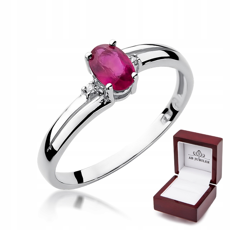 

Pierścionek Białe Złoto Rubin Diamenty Próba 585