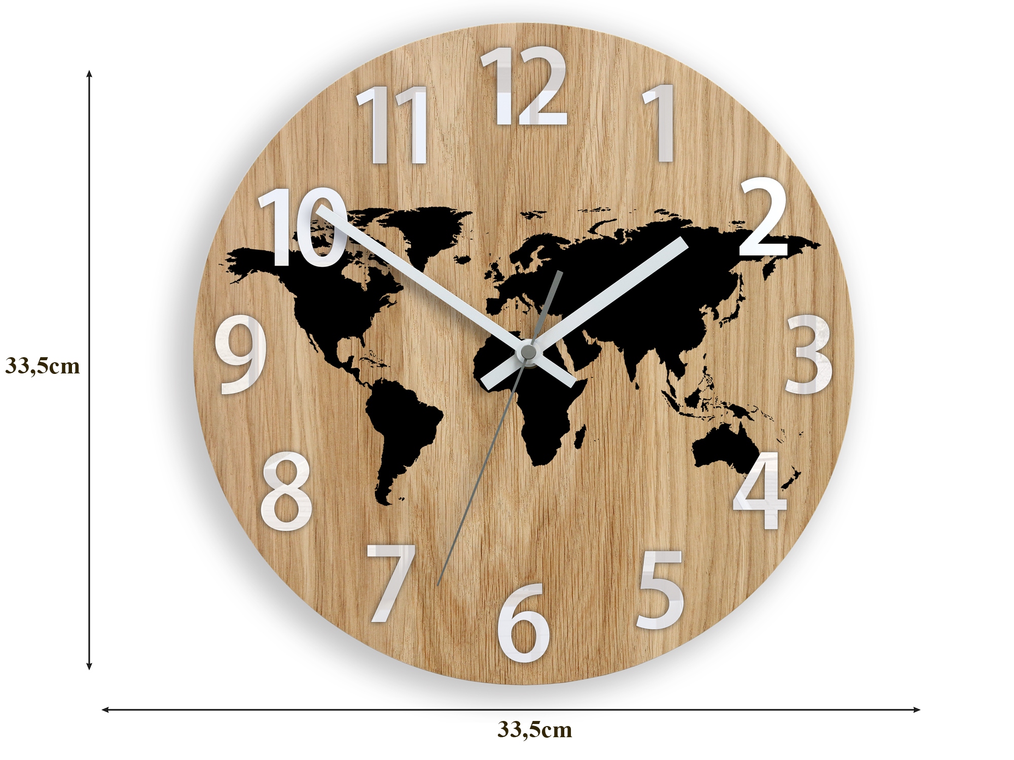 Zegar ścienny MAPA ŚWIATA Z CYFRAMI -CZARNA cicha Marka ModernClock