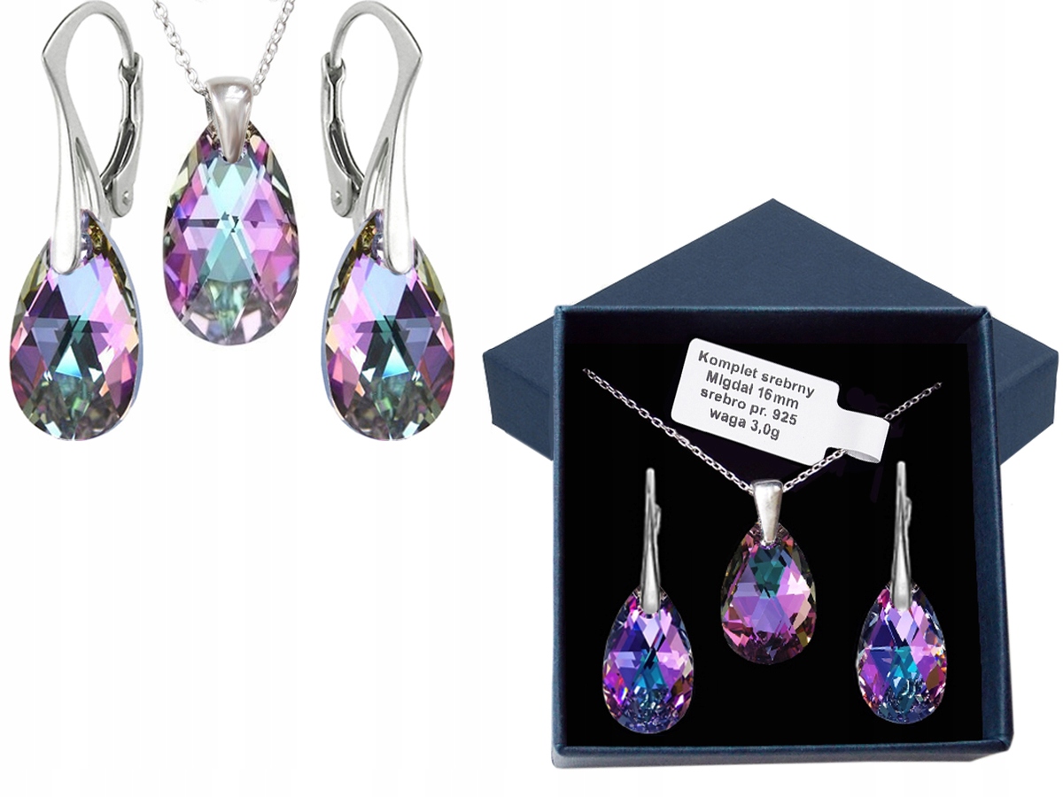 

Srebrny Komplet Swarovski Migdał 16mm