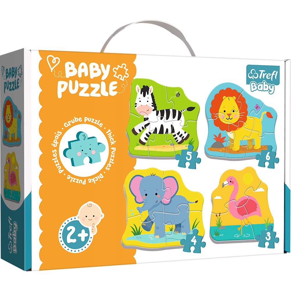 PUZZLE BABY UKŁADANKA ZWIERZĘTA NA SAFARI LEW ZEBRA SŁOŃ FLAMING 2+ TREFL