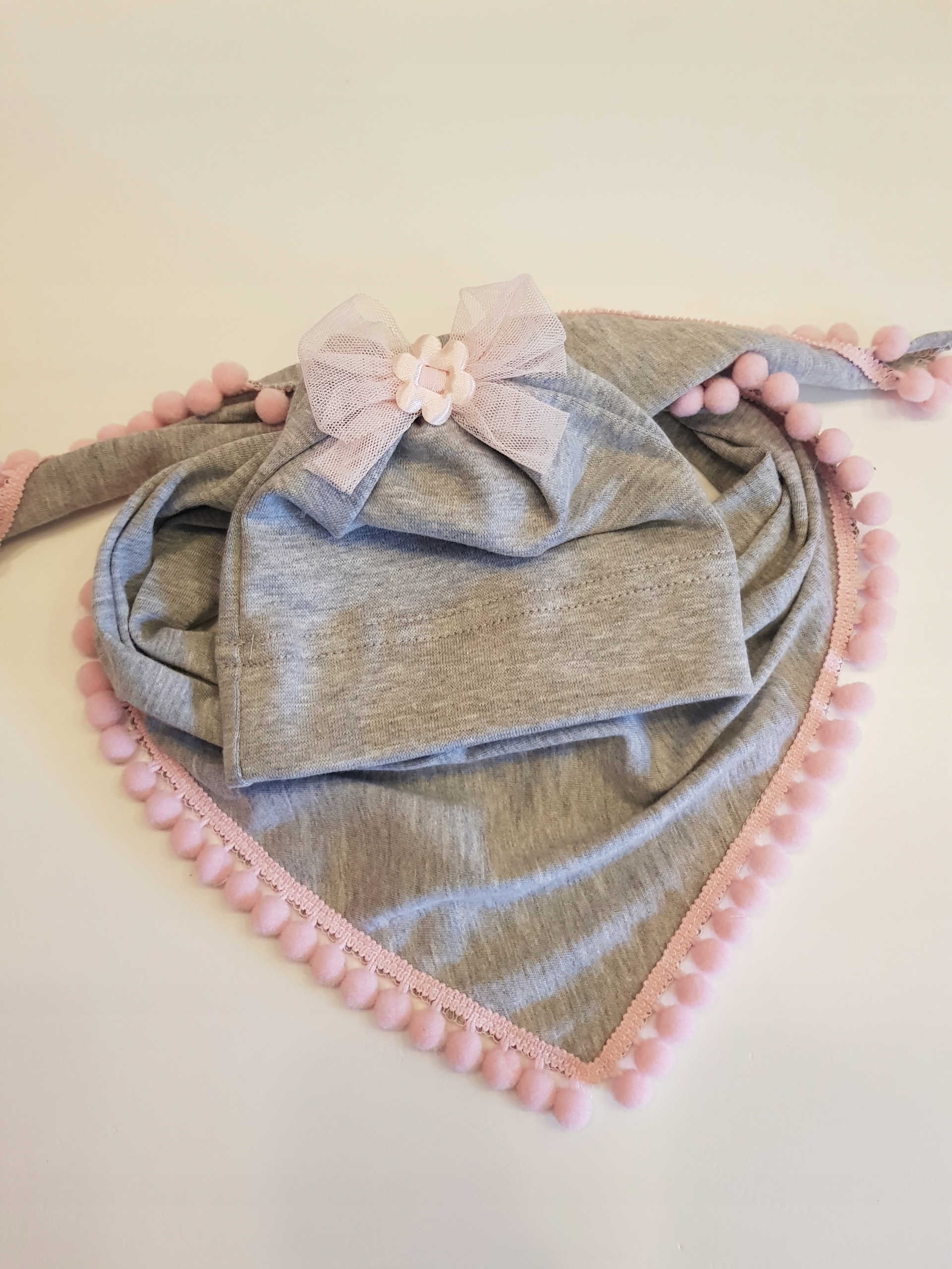 KOMPLET CZAPKA TIUL CHUSTKA POMPONIKI 0-2 LAT 3 WZ Rozmiar 34-50 cm