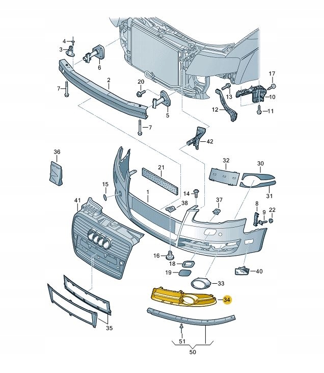 KRATKA ATRAPA ZDERZAKA AUDI A4 B7 S4 SLINE LEWA Installation side Front
