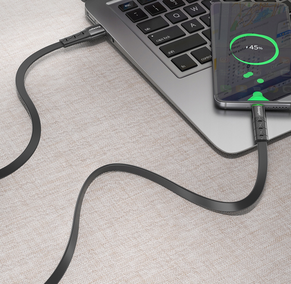 PŁASKI Kabel USB 2.4 A MICRO USB QC 3.0 1m LED Złącza USB - microUSB typ B