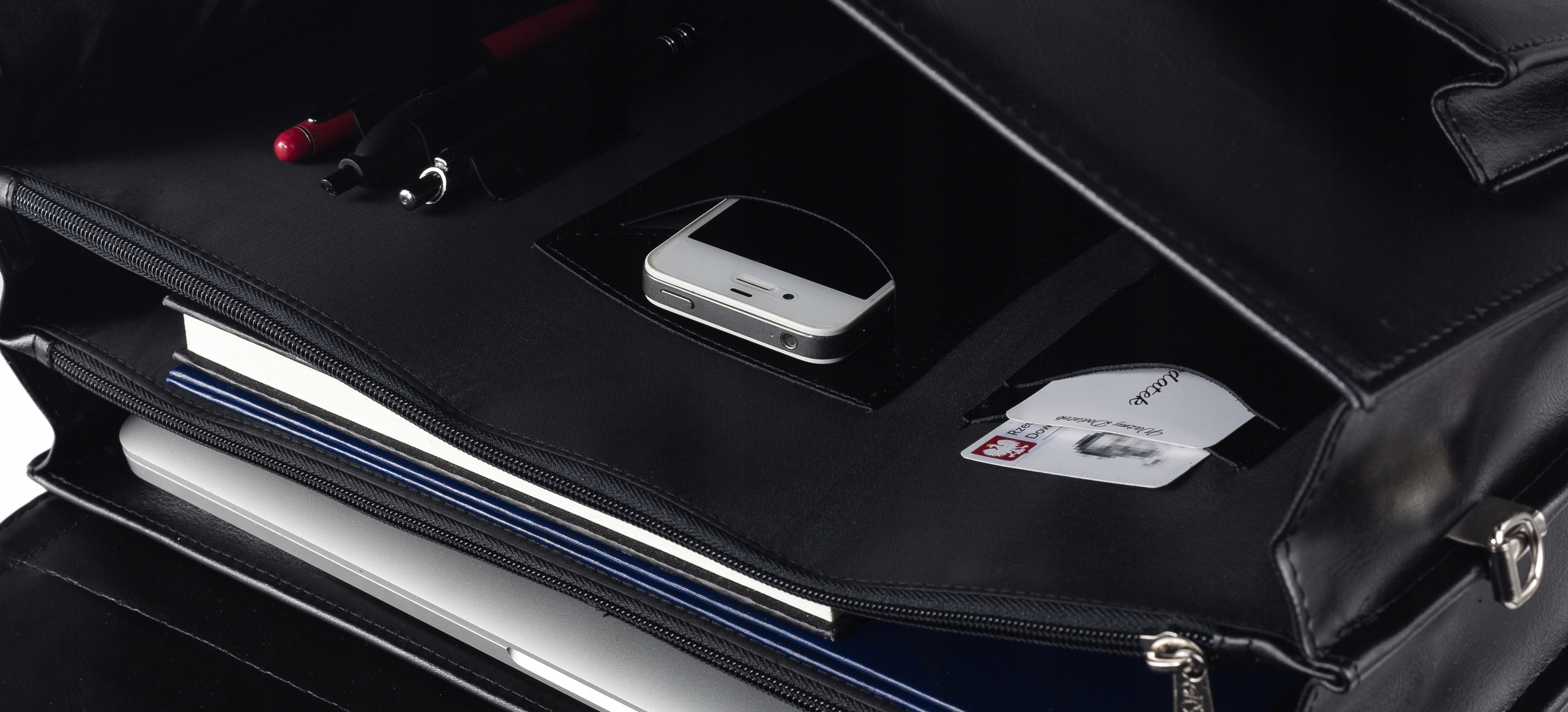 elegancka aktówka skórzana eko trzy komory jakość! Kolor czarny