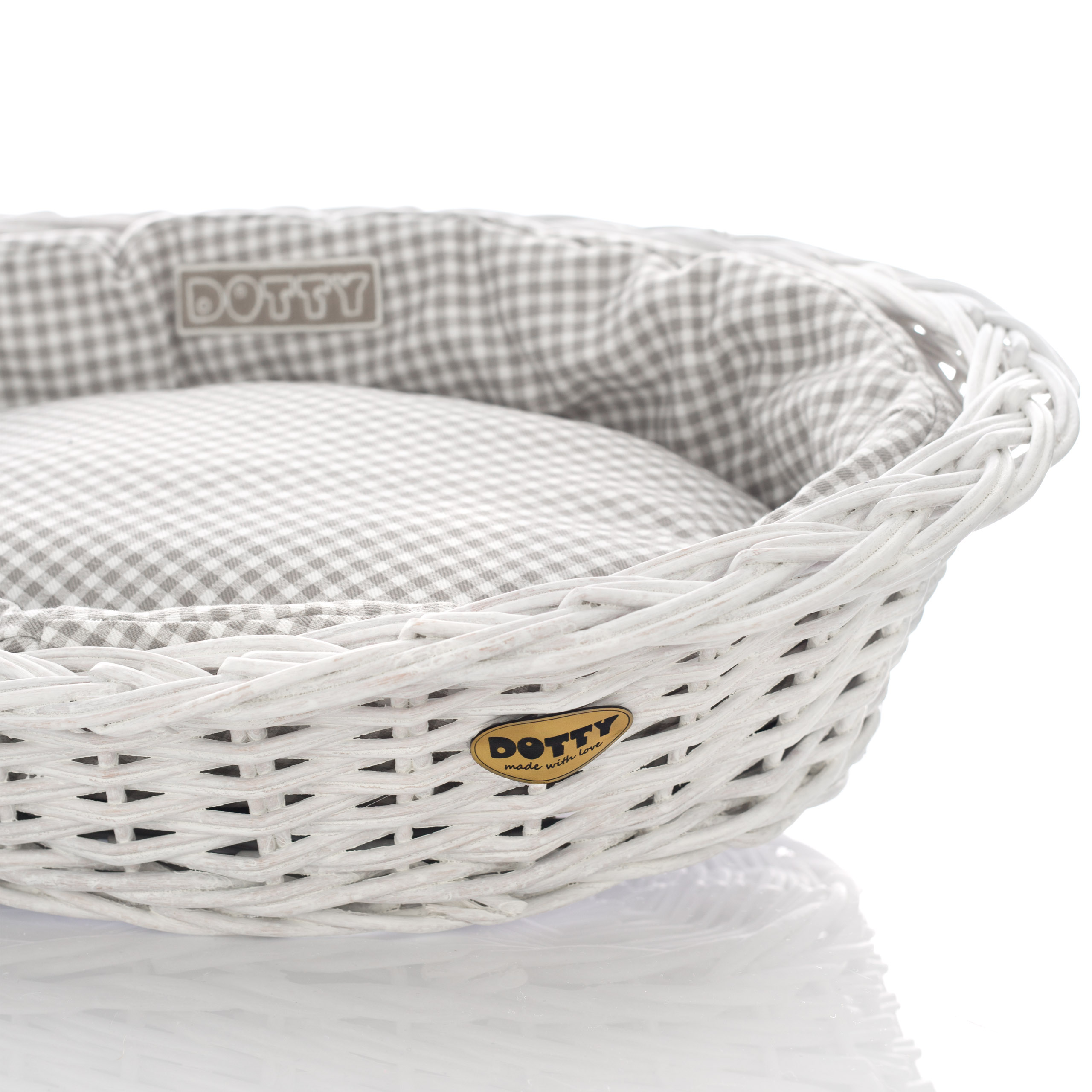 Levně Proutěný pelíšek pro psa kočku s malovaným košem, bílý košík, bavlna