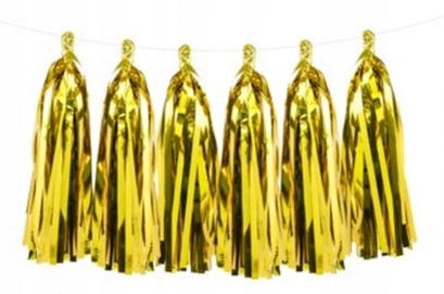 GIRLANDA FRĘDZLE METALICZNE ZŁOTA WESELE 33 CM
