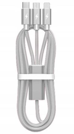 KABEL 3W1 LIGHTNING USB-C MICRO-USB NYLON DŁUGI 3M