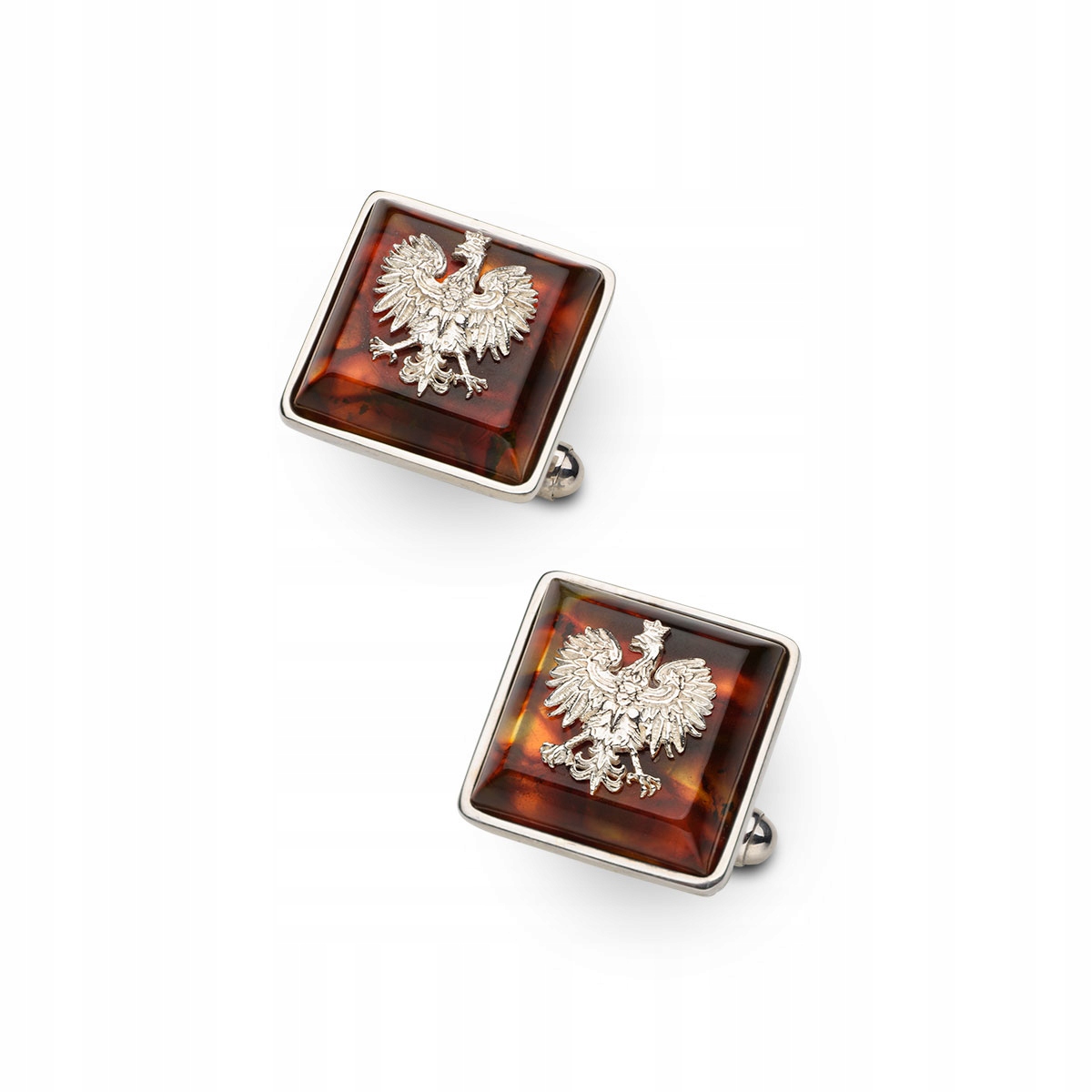 SPINKI SREBRNE Z BURSZTYNEM I ORŁEM, ORZEŁKIEM