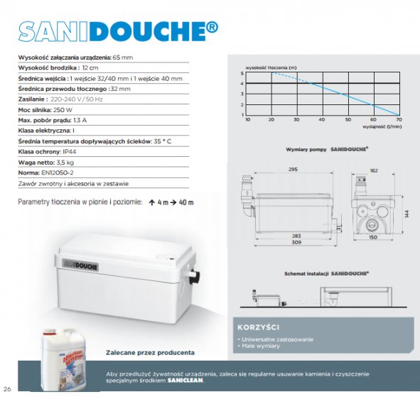 SFA Sanidouche Pompa do ścieków umywalka prysznic Marka SFA