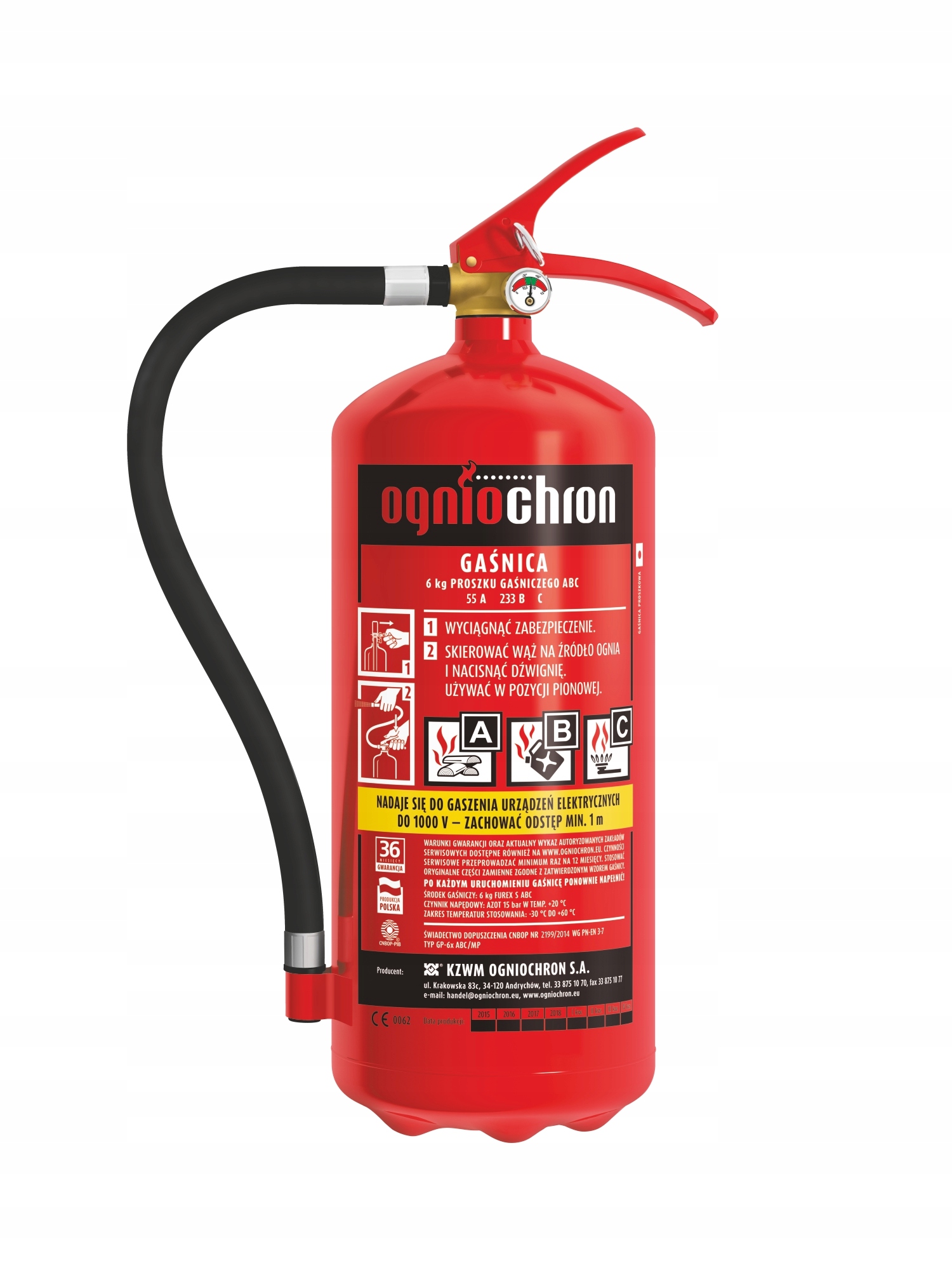 

Gaśnica Proszkowa 6kg GP-6x Abc Ogniochron gaśnice