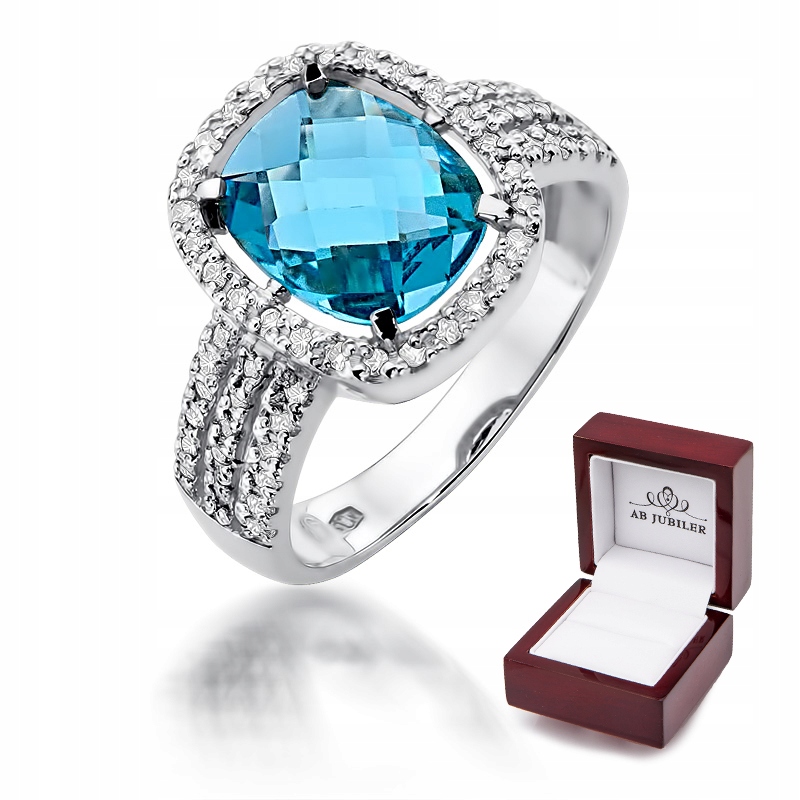 

Pierścionek 585 Białe Złoto Topaz 3,00ct Brylanty