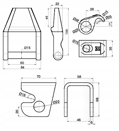 Zawias dolny do burty WYSYP DOLNY KOMPLET fi 22 Numer katalogowy części 8068.FI.22-1
