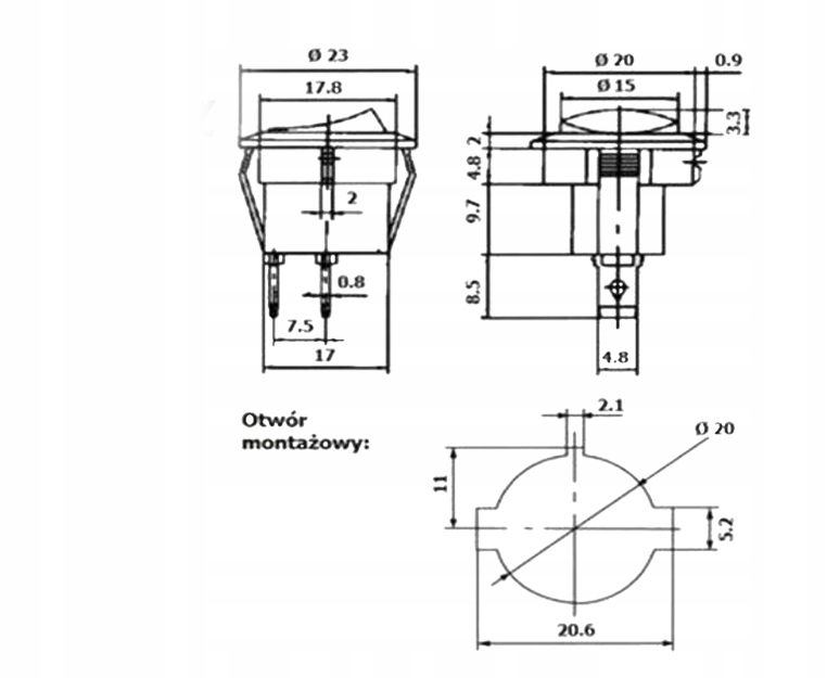 Przełącznik kołyskowy podświetlany AC 250V zielony Kod producenta Przełącznik kołyskowy podświetlany 250V