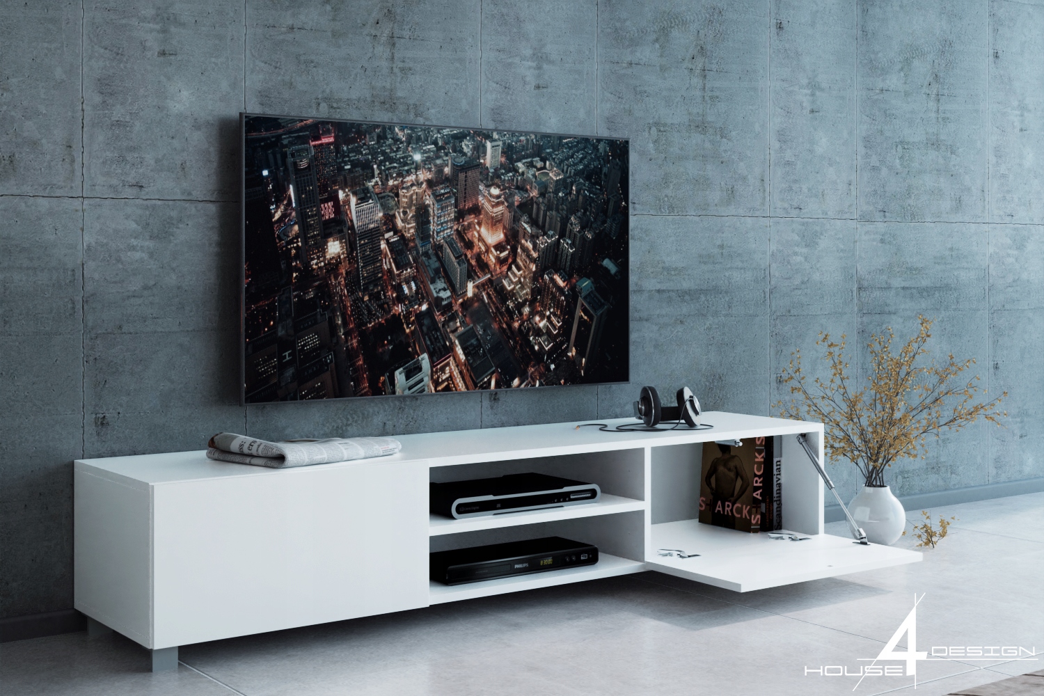 ROMA - SZAFKA RTV 160cm CZARNA NOWOCZESNA MAT Kolekcja Roma