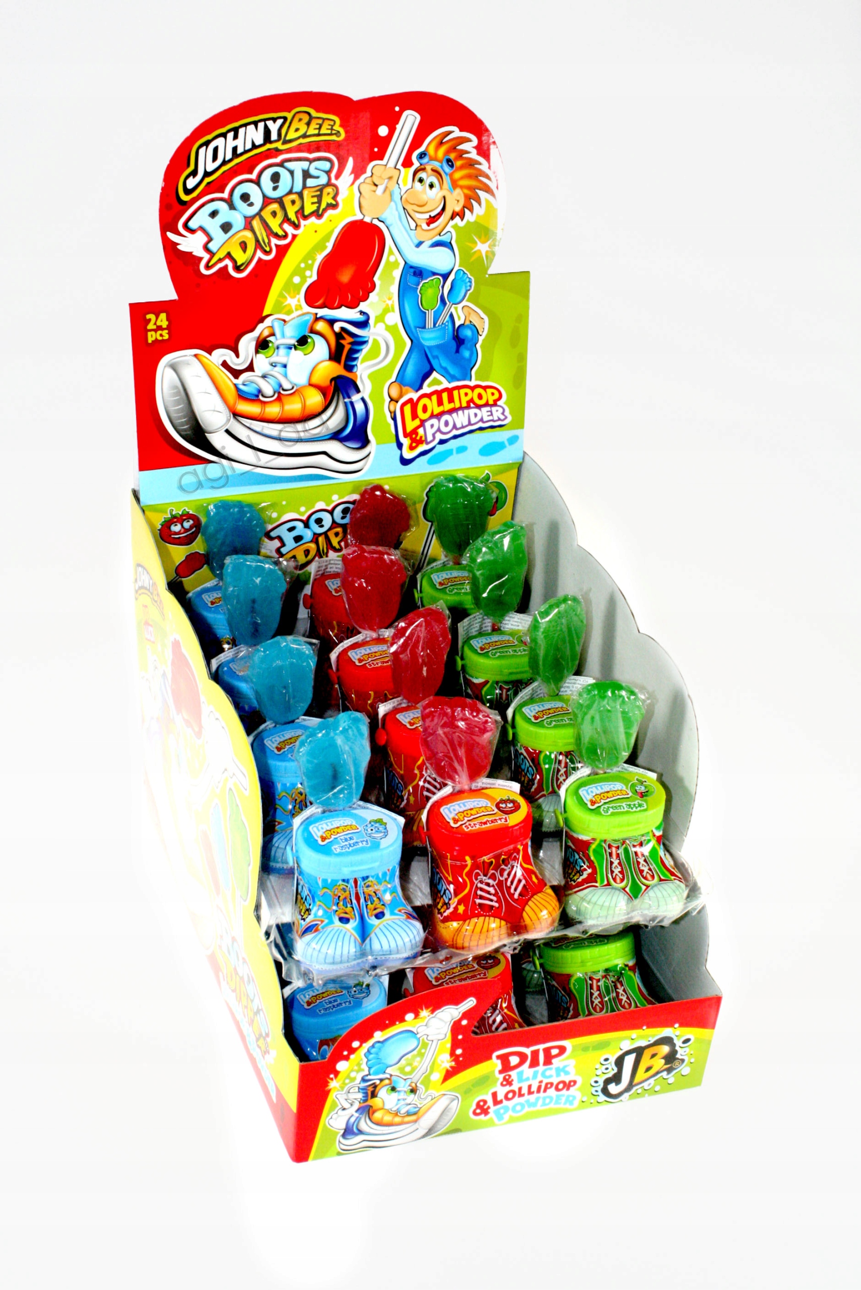 Levně Johny Bee Lízátko Boots Dipper 30 g 24 ks