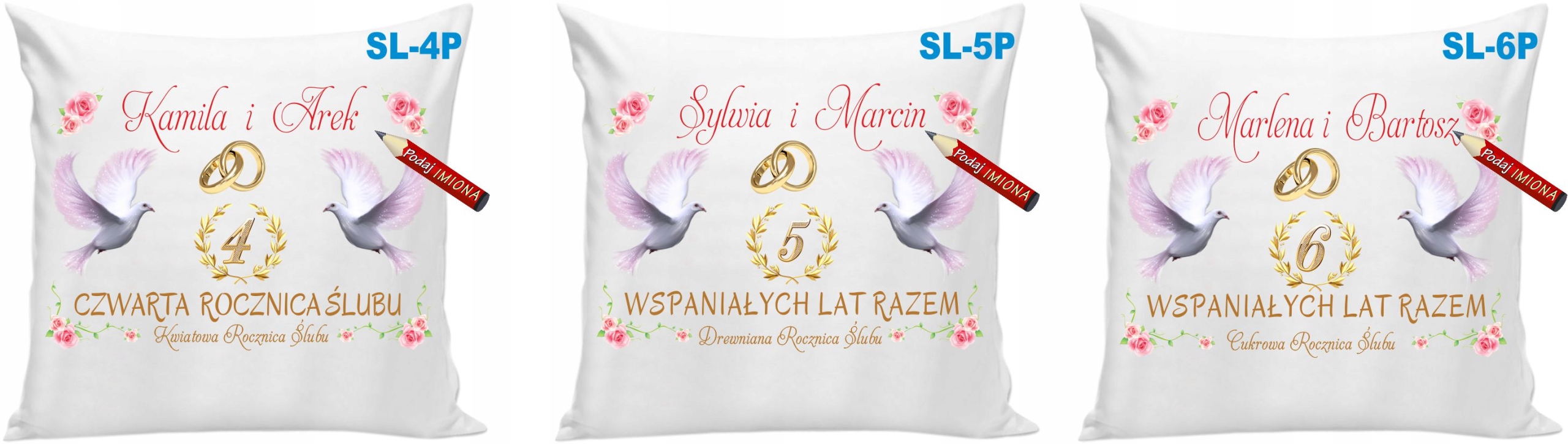 Poduszka z Imionami 30 Trzydziesta Rocznica Ślubu Kolor dominujący biały