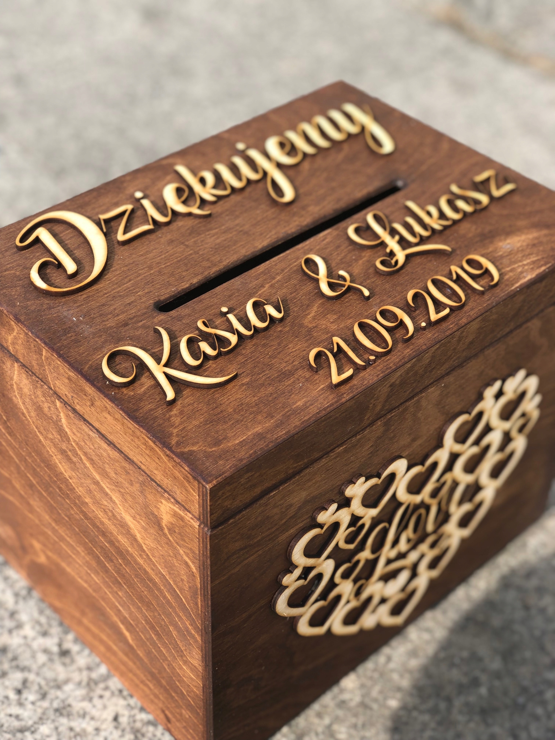 DREWNIANE PUDEŁKO NA KOPERTY I NA OBRĄCZKI ŚLUB Marka inny