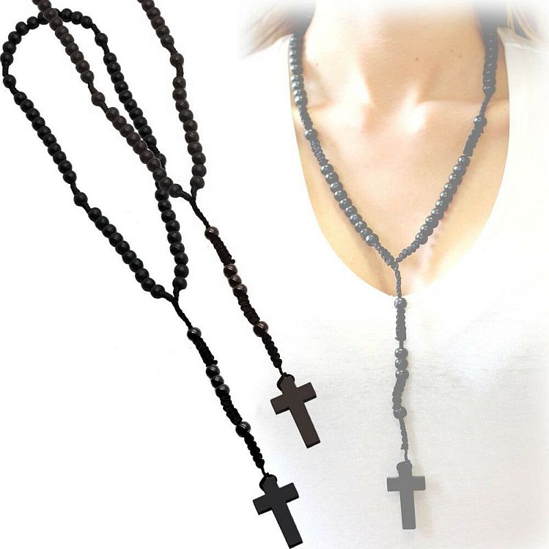 NASZYJNIK DREWNIANY RÓŻANIEC KRZYŻ B