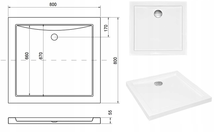 KABINA PRYSZNICOWA 80x80 GRAFIT BRODZIK SLIM Szerokość 80 cm