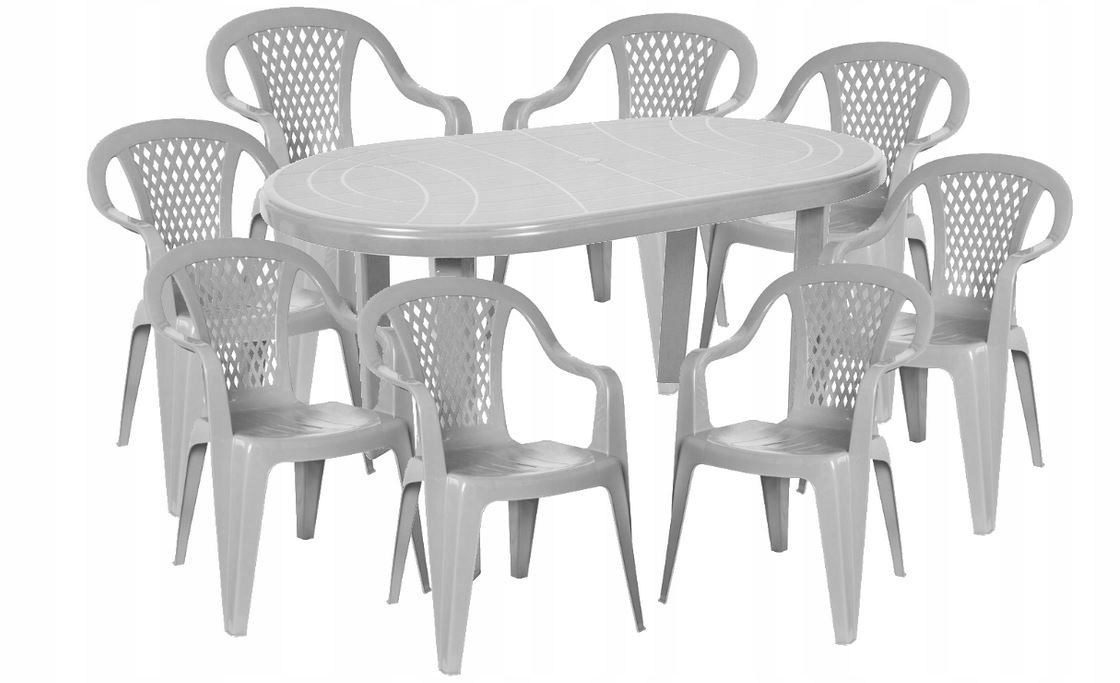 Набор пластиковой мебели. Набор садовой мебели 8 1 стол стулья пластик. Стола и стулья пластмассовые с закрытыми спинками. Большой набор белый 6+1 стол пластик + зонтик сад в Кирове.