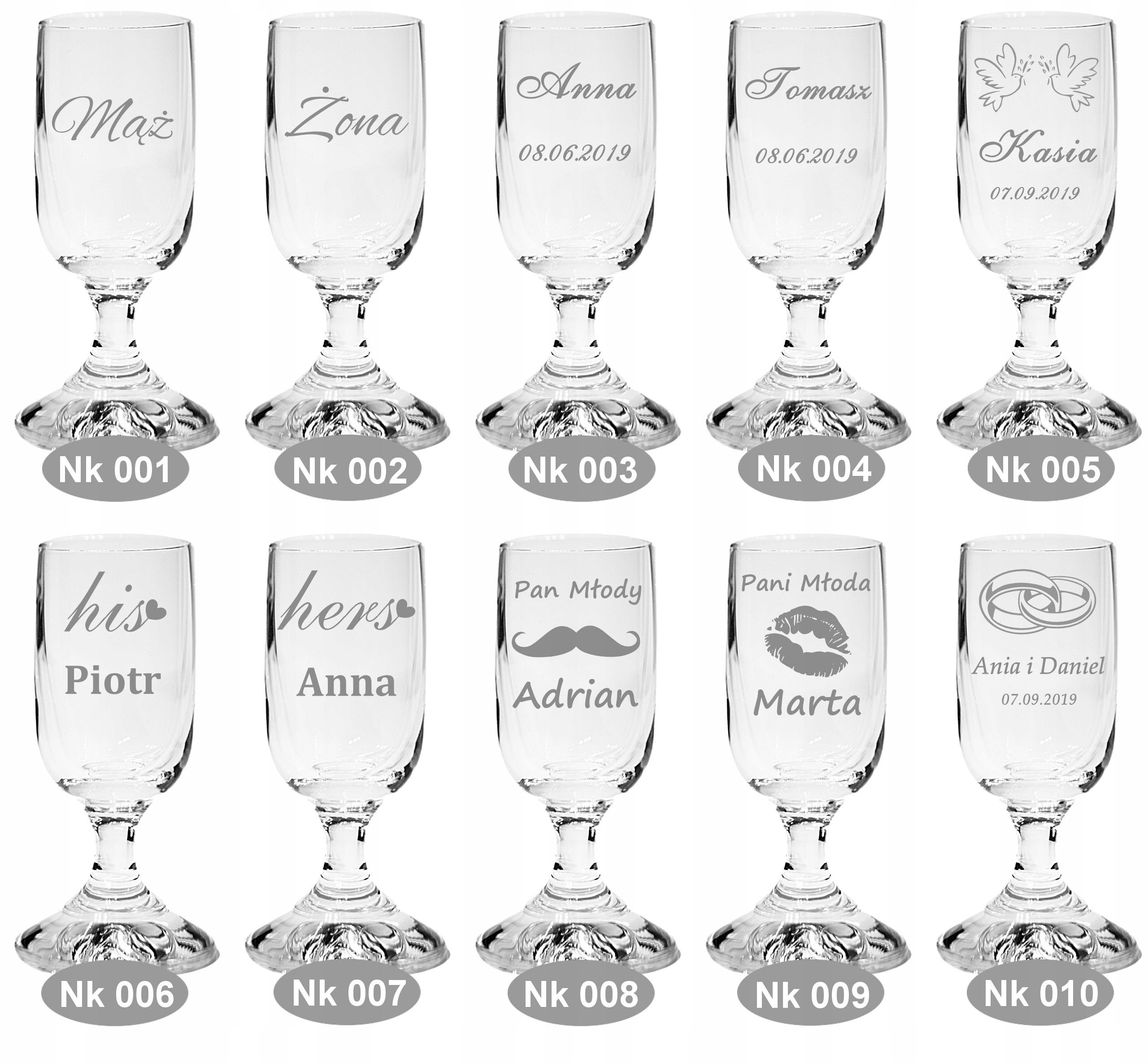 Kieliszek do wódki grawerowany winietki GRAWER Kolor dominujący bezbarwny