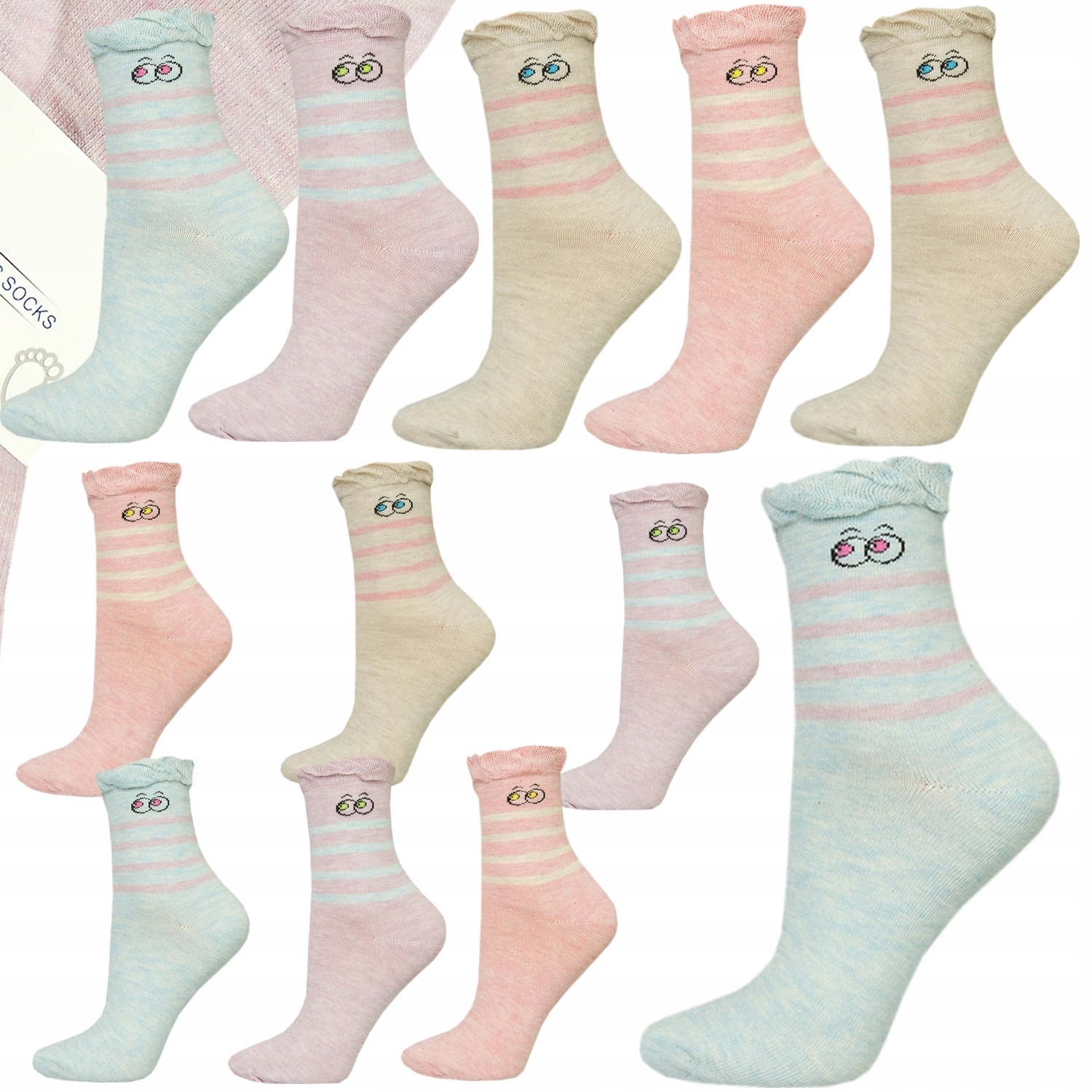 

12x Damskie Skarpety Bawełniane Pastelowe 35-38