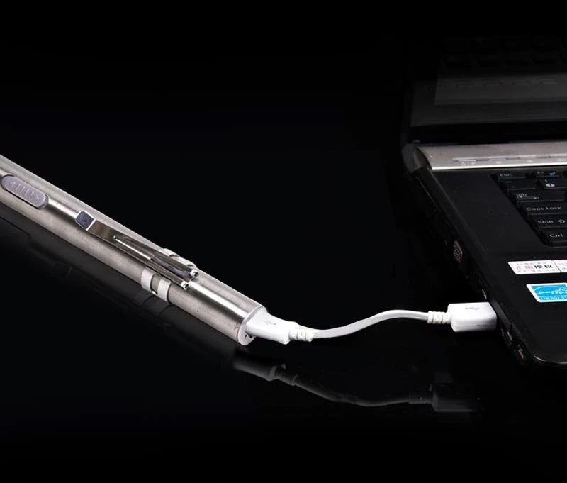 LATARKA LED DŁUGOPISOWA STALOWA AKUMULATOREK USB Materiał stal