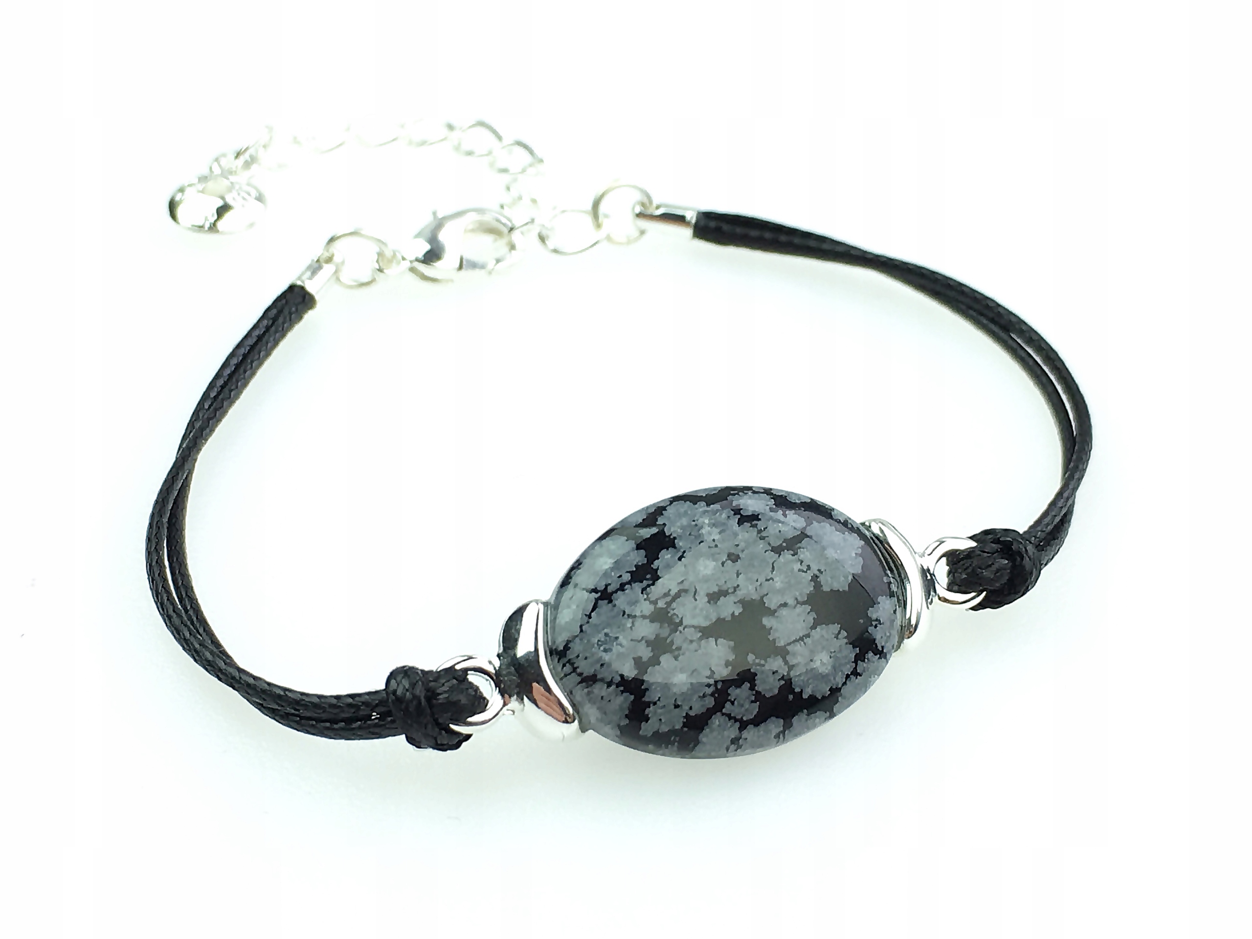 

bransoletka sznurkowa z kamieniem obsydian śnieżny