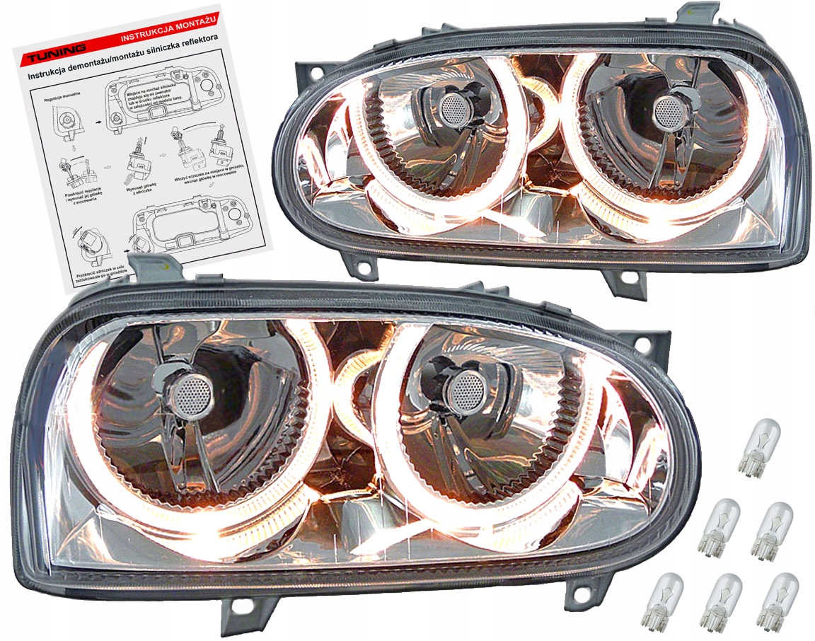 Vw Golf III MK3 Lampy světlomety přední Chrom H7/H7 kroužky H7 Depo