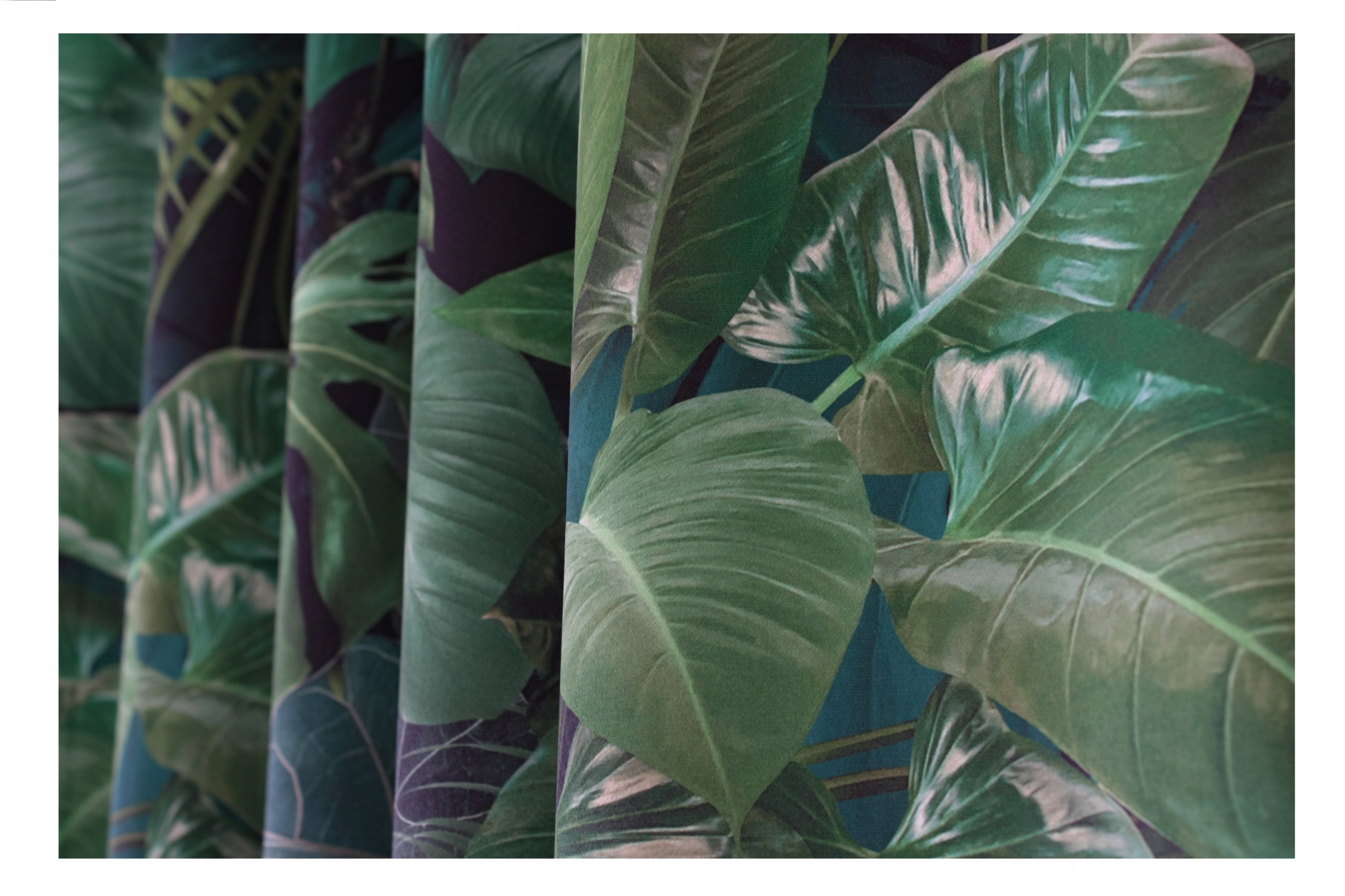 Gotowe Zasłony Zielone Liście 3D Firany