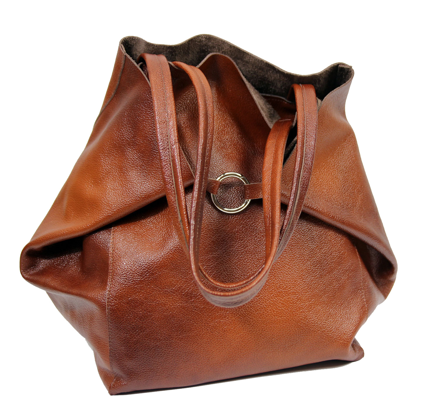 DUŻA TOREBKA SKÓRZANA Z SASZETKĄ - SKÓRA NATURALNA Kolor brązowy