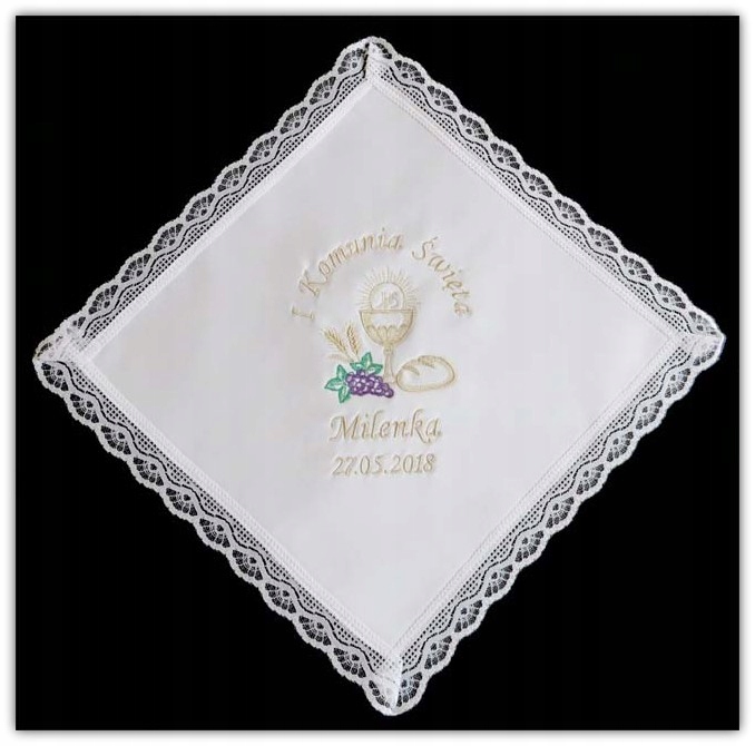 Biała PAMIĄTKOWA CHUSTA do I KOMUNII ŚWIĘTEJ haft Liczba sztuk 1 szt.
