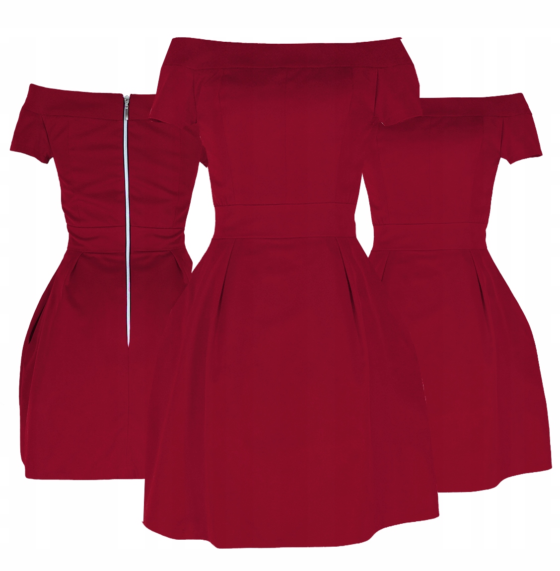 CAMILL 225 bordowa sukienka bombka z dekoltem 36