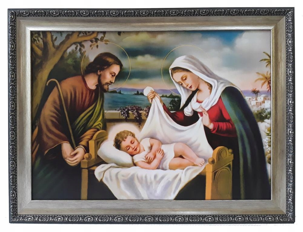 Obraz W Srebrnej Ramie 72x112 Święta Rodzina Jezus