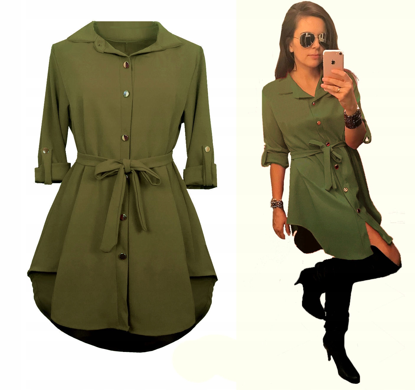 

Sukienka Szmizjerka asymetryczna koszulowa Khaki