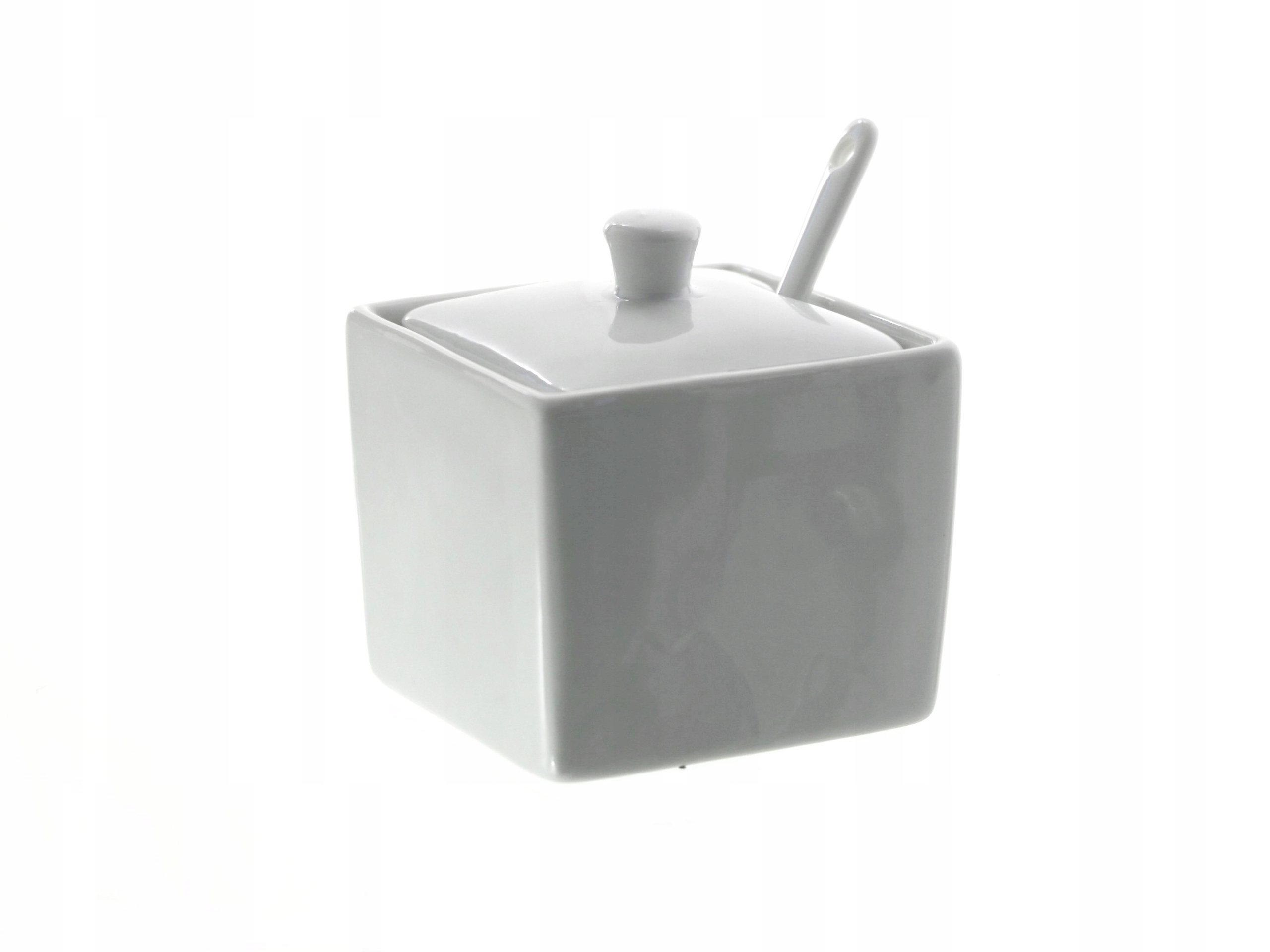 

Cukiernica porcelanowa z pokrywką i łyżeczką Biała