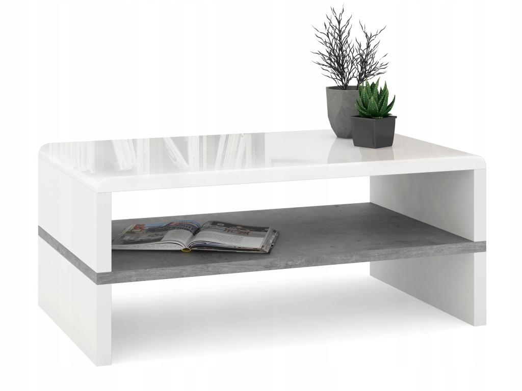 

Rock Biały Połysk/Beton Ława Stolik Z Szarą Półką