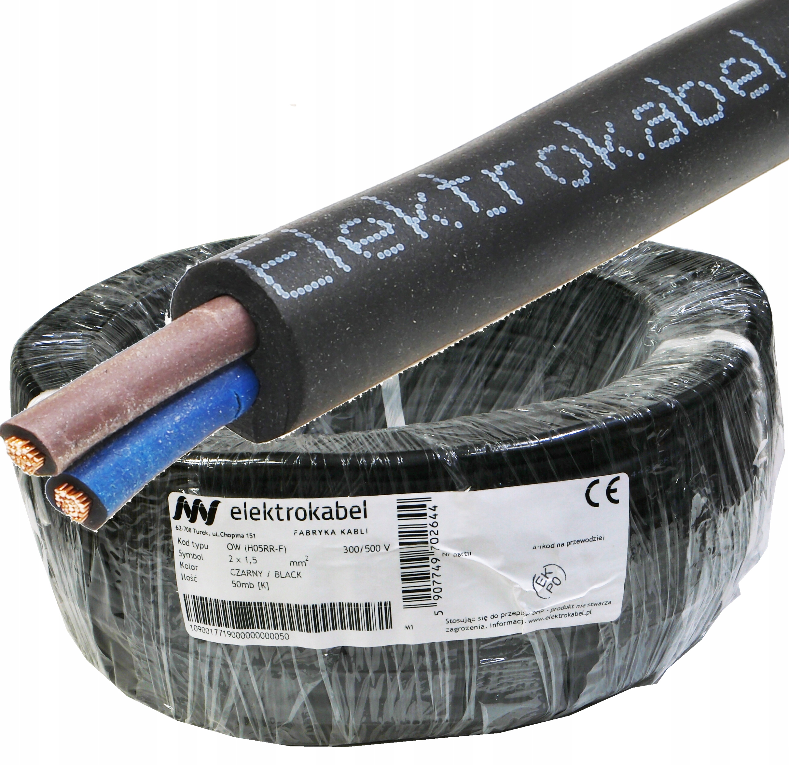 Gumový dielenský kábel Ow 2x1,5 Cu, silový kotúč 50 m