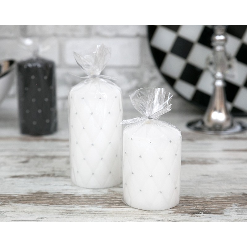 ŚWIECA BIAŁA Z BROKATEM PIKOWANA WALEC 15x7cm Marka Art-Pol