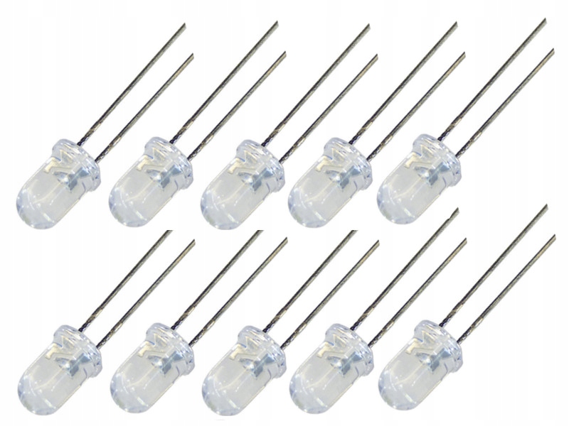 dioda LED fi 5 mm T3 R3 R4 R5 bez rezystora 10 SZT
