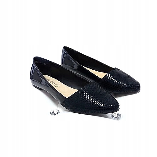 

Balerinki Czarne Wężowe Szpic Baletki L441