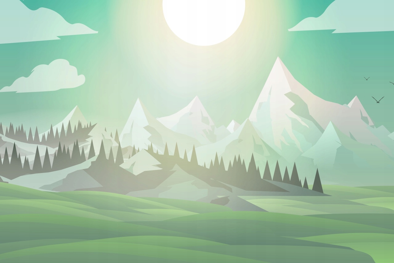 Настенные фрески для детей, горы, леса, солнце, облака 3d