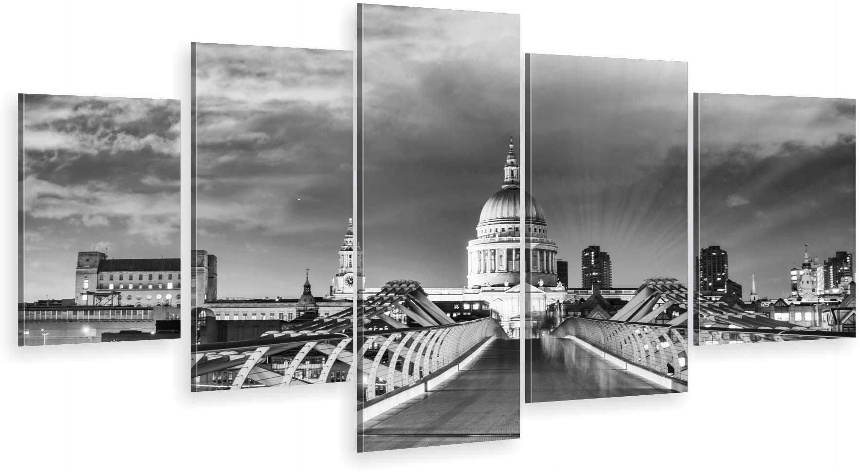 

Tryptyk 5-CZĘŚCI Na Ścianę Czarno Biały Londyn